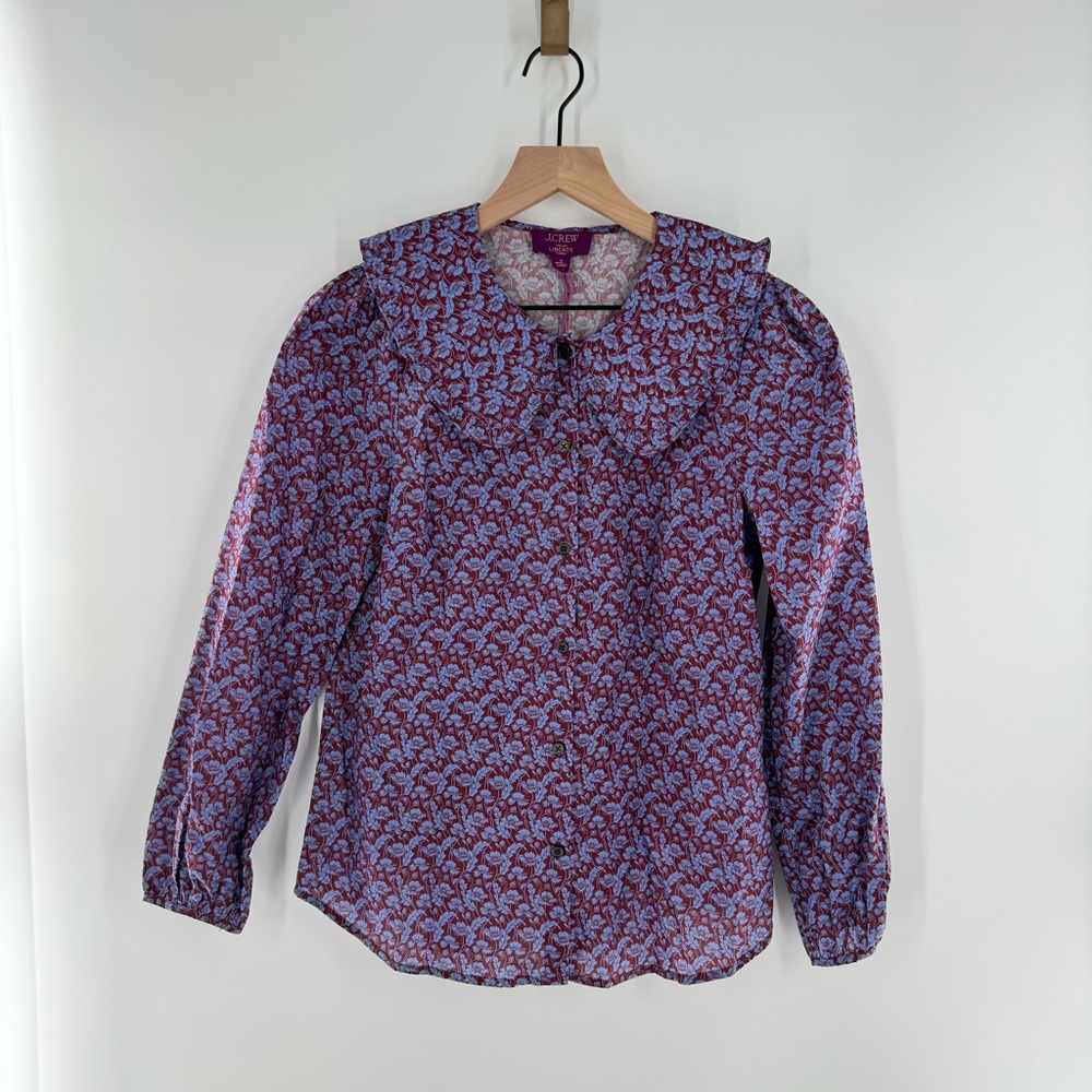 New! J. Crew Ruffle-collar Button-up Shirt in Liberty Toutouayette Fabric Size 2 - Picture 2 of 11